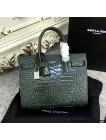 Saint Laurent Classic Baby Sac De Jour Bag in Embossed Crocodile Leather Green 2021
