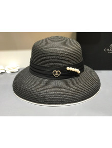 Chanel Straw Wide Brim Hat Black C37 2021