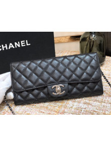 Chanel Quilted Grained Calfskin Flap Evening Bag Black/Silver 2021