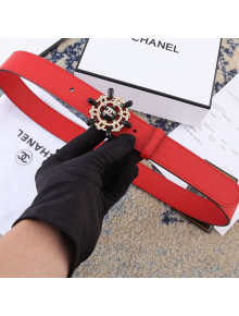 Chanel Reversible Calfskin Belt 30mm with Crystal Rudder Buckle Red 2019