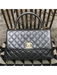 Chanel Coco Handle Metallic Grained Calfskin Medium Flap Top Hnadle Bag Silver 2019