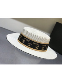 Chanel Straw Wide Brim Hat White C63 2021
