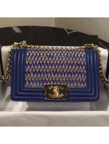 Chanel Cotton Cord Woven Boy Flap Bag A67085 Blue 2019