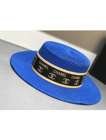 Chanel Straw Wide Brim Hat Royal Blue C66 2021