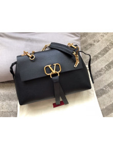 Valentino Medium VRing Grainy Calfskin Chain Shoulder Bag 0015 Black 2019
