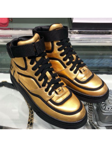 Chanel Metallic Leather High-Top Sneakers G35063 Gold/Black 2019