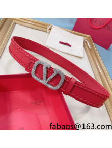 Valentino VLogo Calfskin Belt 40mm with Crystal V Buckle Red 2021