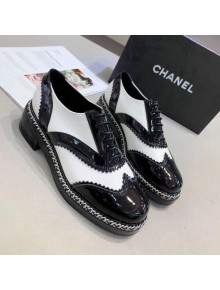Chanel Calfskin and Patent Leather Chain Lace-Ups Loafers G35316 White 2019