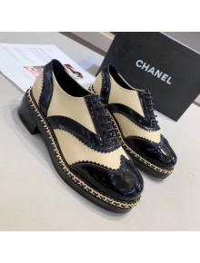 Chanel Calfskin and Patent Leather Chain Lace-Ups Loafers G35316 Apricot 2019