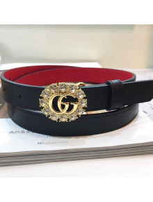 Gucci Reversible Leather Belt with Crystal and Gold GG Buckle 20mm 