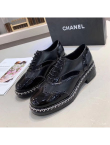 Chanel Calfskin and Patent Leather Chain Lace-Ups Loafers G35316 Black 2019