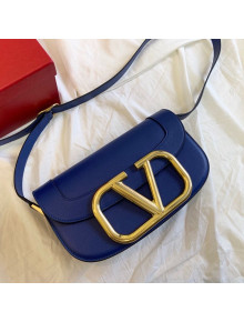Valentino Supervee Calfskin Maxi-Logo Crossbody Bag 1011L Dark Blue/Gold 2020