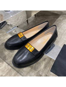 Chanel Calfskin Loafers with Logo Metal Black 2020