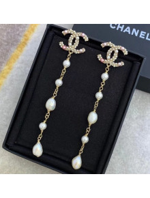 Chanel Pearl Long Earrings AB5373 Pink/White 2020
