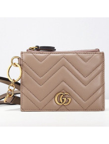 Gucci Strap GG Marmont Chevron Leather Card Case ‎546582 Nude