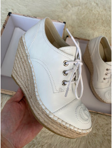 Gucci GG Leather Lace-up Platform Espadrille White Leather 2019