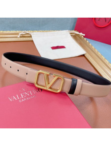 Valentino VLogo Reversible Calfskin Belt 30mm with Metal V Buckle Beige/Black 2021