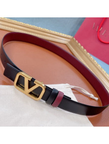 Valentino VLogo Reversible Calfskin Belt 30mm with Metal V Buckle Black/Burgundy 2021