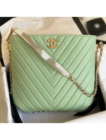 Chanel Chevron Leahter Multicolor Chain Bucket Bag Bright Green 2018