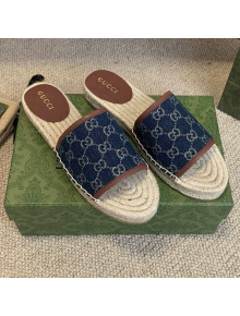 Gucci Jacquard Denim Espadrille Slide Sandals Blue 2021 