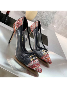 Chanel Tweed Transparent Lace-up High-Heel Pumps Red 2019