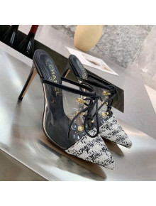 Chanel Tweed Transparent Lace-up High-Heel Mules White 2019