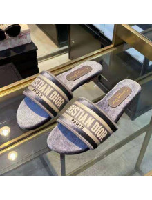 Dior Velvet Embroidered Slide Sandals Grey 2020