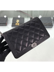 Chanel Lambskin Boy Chanel Wallet on Chain A81969 Black/Silver 2019
