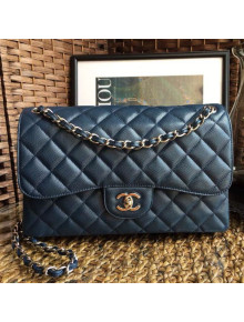 Chanel Jumbo Quilted Grained Calfskin Classic Large Flap Bag Navy Blue/Gold 2020