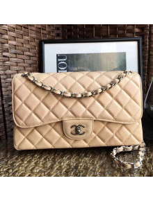 Chanel Jumbo Quilted Grained Calfskin Classic Large Flap Bag Apricot/Silver 2020