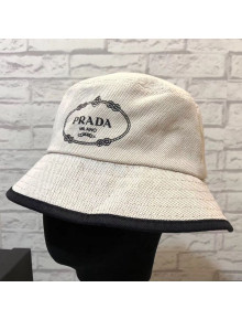 Prada Canvas Logo Bucket Bag White 2019