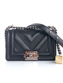 Chanel Calfskin Patchwork Chevron Small Boy Flap Bag A67086 Black 2019