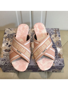 Dior Embroidered Cotton Cross Strap Slide Sandals 01 Pink 2020