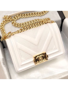 Chanel Calfskin Patchwork Chevron Small Boy Flap Bag A67086 White 2019