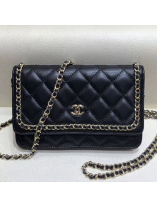 Chanel Quilted Lambskin Chain Trim Wallet on Chain WOC AP0674 Black 2019