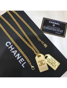 Chanel Metal Tags Pendants Long Necklace AB3098 Gold 2019