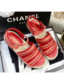 Chanel Lambskin Flat Sandals With Chains G35931 Red 2020