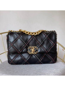 Chanel 19 Patchwork Lambskin Large Flap Bag AS1161 Black 2021