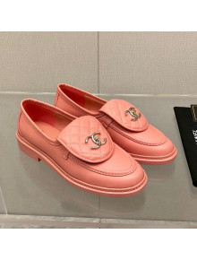 Chanel Leather Loafers with CC Foldover Coral Pink 2021