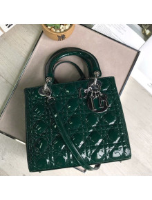 Dior My Lady Dior Medium Bag in Patent Cannage Calfskin Green/Silver 2019