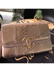 Chanel Medium Python Leather & Lambskin Double Flap Bag A57276 Metallic Copper 2018