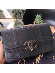 Chanel Medium Python Leather & Lambskin Double Flap Bag A57276 Black 2018