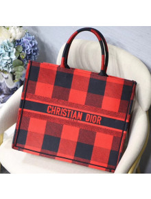 Dior Large Book Tote in Checked Canvas Red 2019