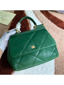 Dolce&Gabbana Classic Medium Sicily  Leather Top Handle Bag in Quilted Calfskin Green 2020