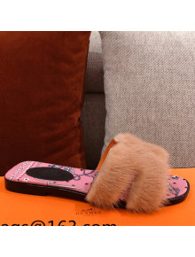 Hermes Oran Mink Fur Flat Slide Sandals Camel Brown 2021