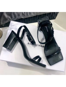 Balenciaga Square Ankle Strap Sandal in Black Calfskin 2020