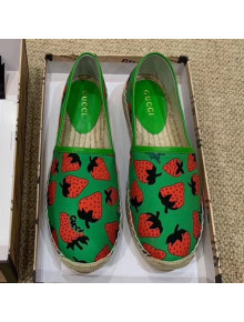 Gucci Strawberry Print Silk Espadrilles Green 2019