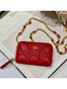 Dior Mini Caro Zipped Pouch in Red Cannage Lambskin 2021