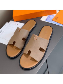 Hermes Men's Izmir Calfskin Flat Slide Sandals Beige 11 2021