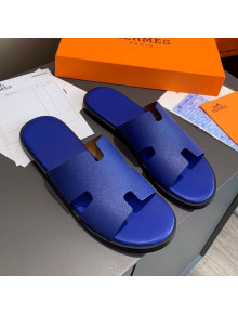 Hermes Men's Izmir Calfskin Flat Slide Sandals Royal Blue 13 2021